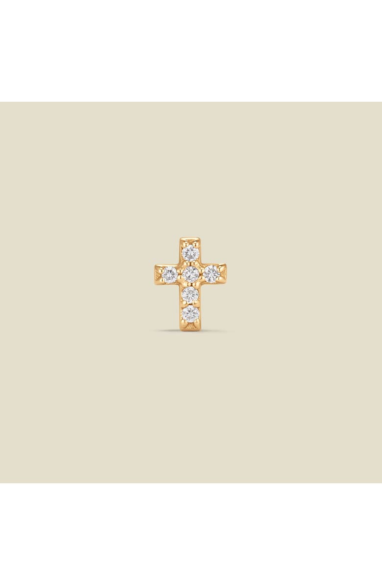 MADE BY MARY 14k Diamond Cross Stud Earring (Flat Back) - Single, Alternate, color, 14K Solid Gold