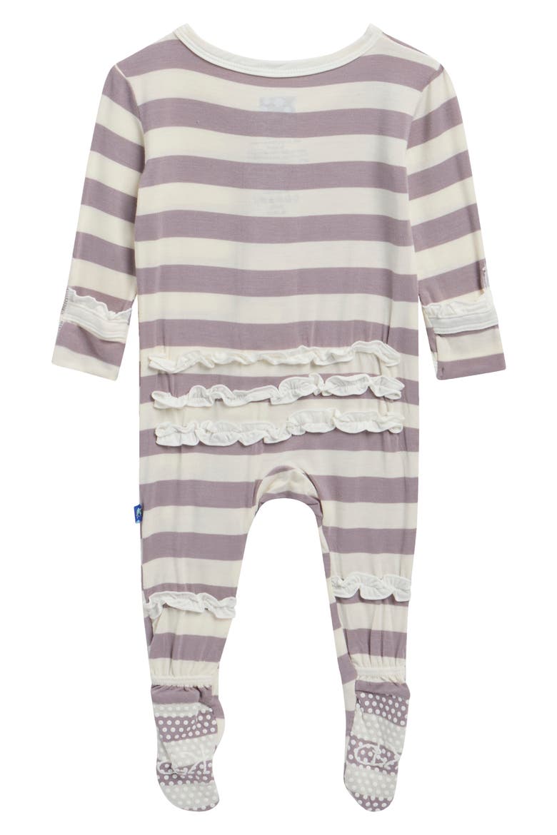 Ruffled Snap Placket Footie, Alternate, color, FEATHER CONTRAST STRIPE