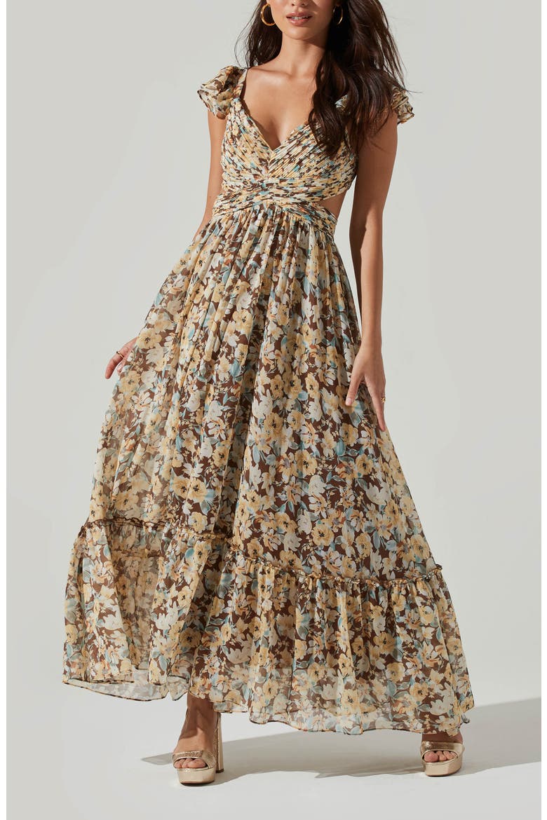 Primrose Floral Maxi Dress, Main, color, BROWN YELLOW FLORAL