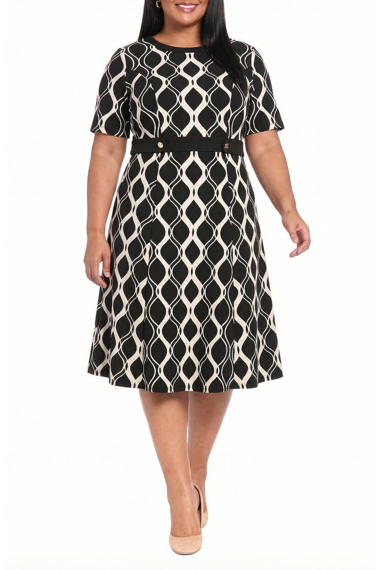 Side Tab Fit & Flare Dress, Main, color, IVORY/ BLACK