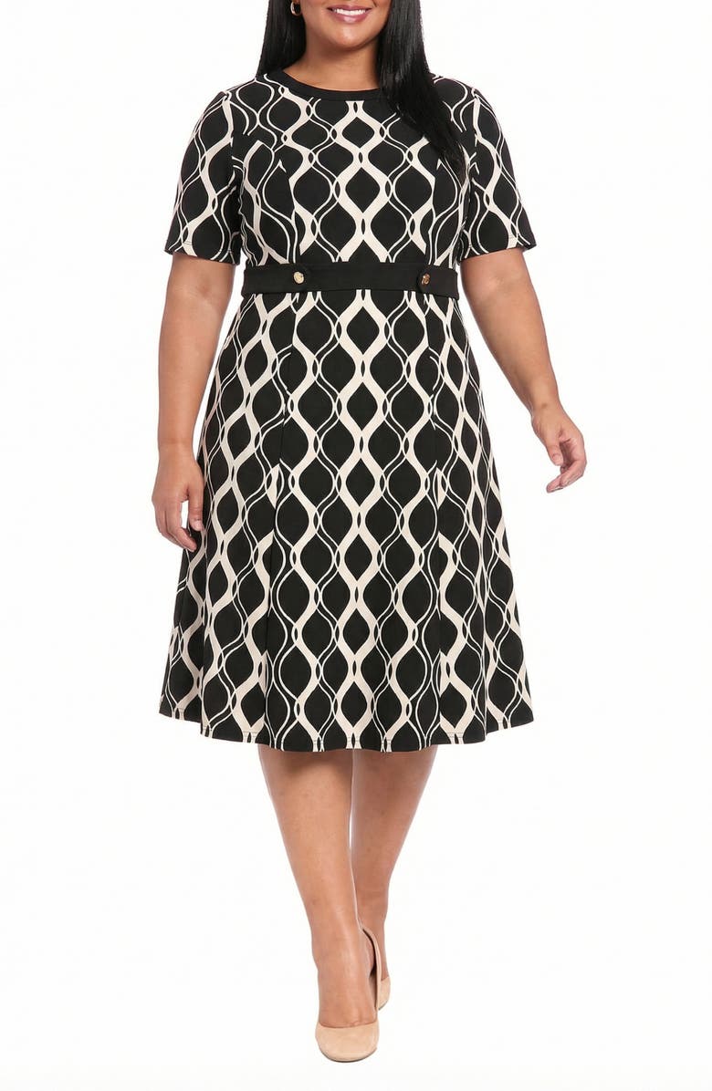 London Times Side Tab Fit & Flare Dress, Main, color, Ivory/ Black