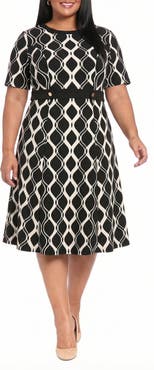 London Times Side Tab Fit & Flare Dress