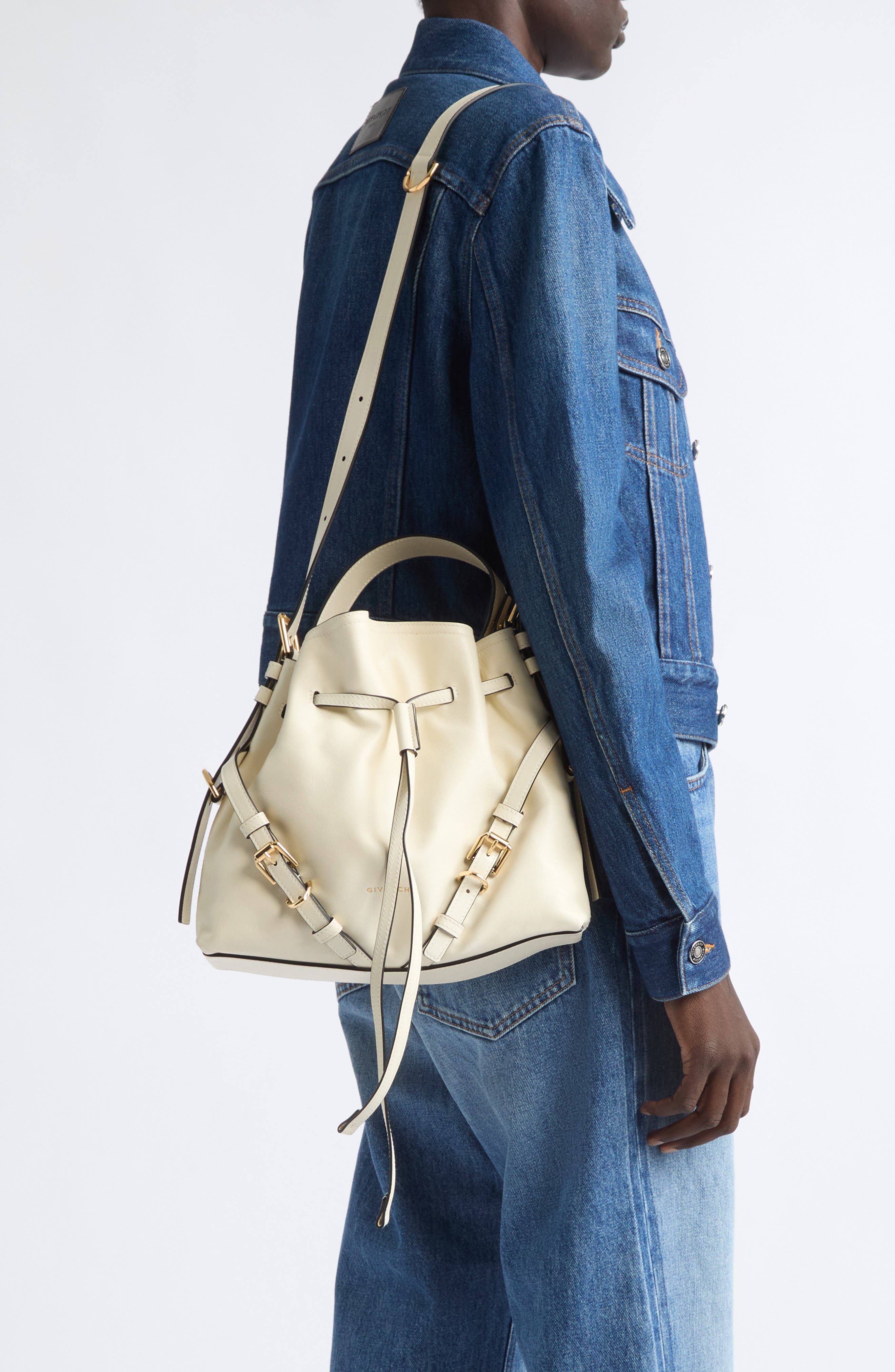 Small Voyou Leather Bucket Bag, Alternate, color, IVORY