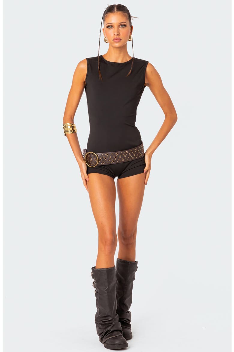 Brynley Open Back Romper, Alternate, color, BLACK
