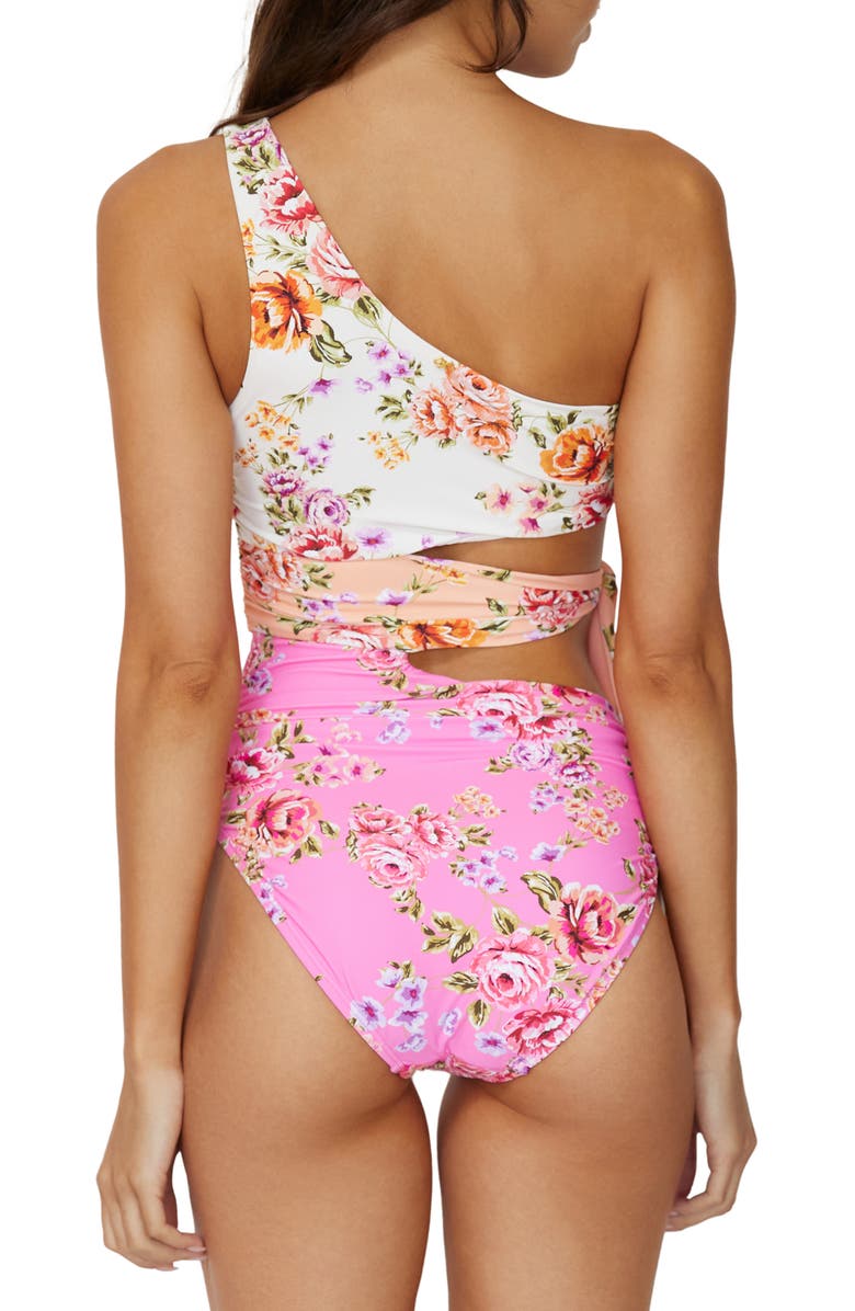 PQ SWIM Floral One-Shoulder One-Piece Swimsuit, Alternate, color, Bahia