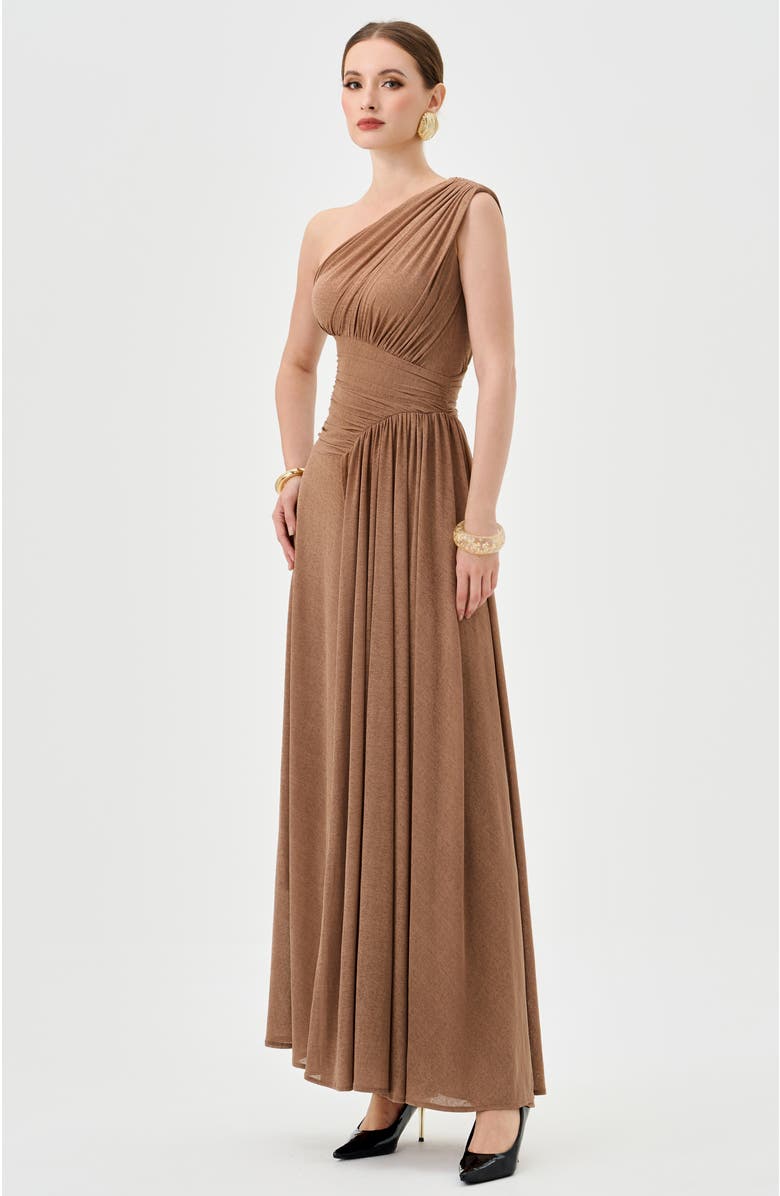Bariano Nisha One Shoulder Gown, Main, color, Mocha