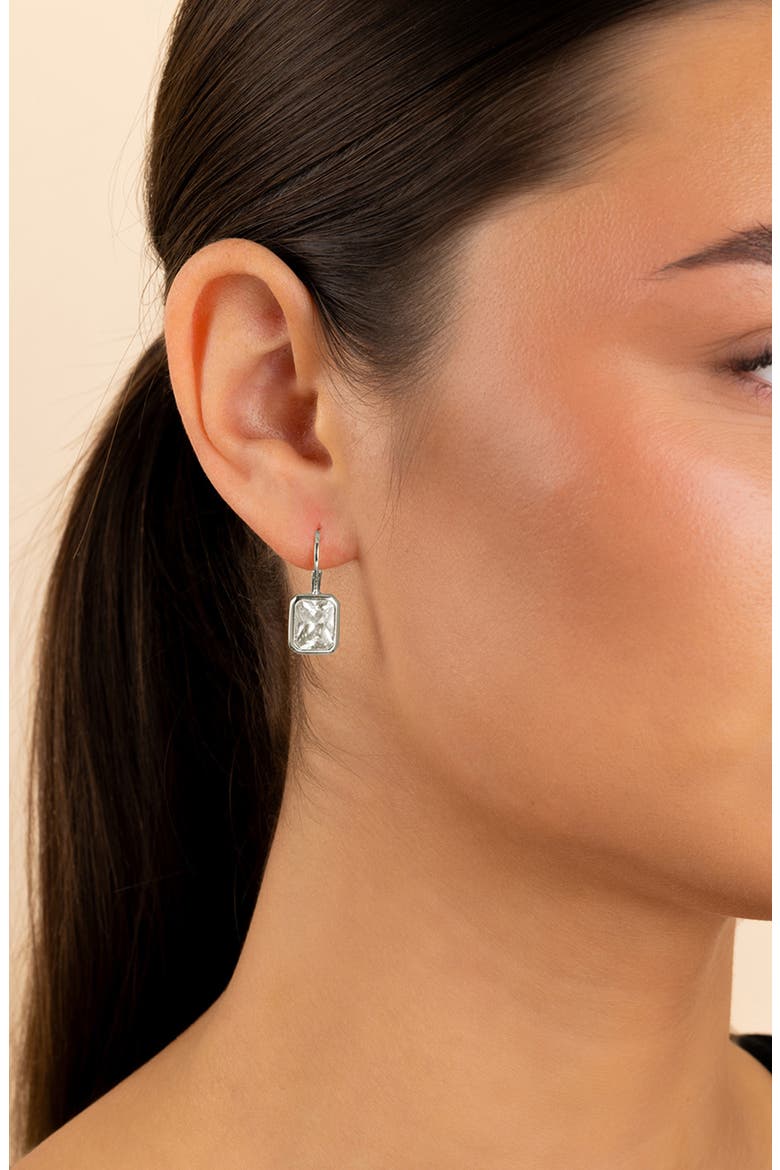 Everleigh Emerald-Cut Cubic Zirconia Lever Back Earrings, Alternate, color, SILVER