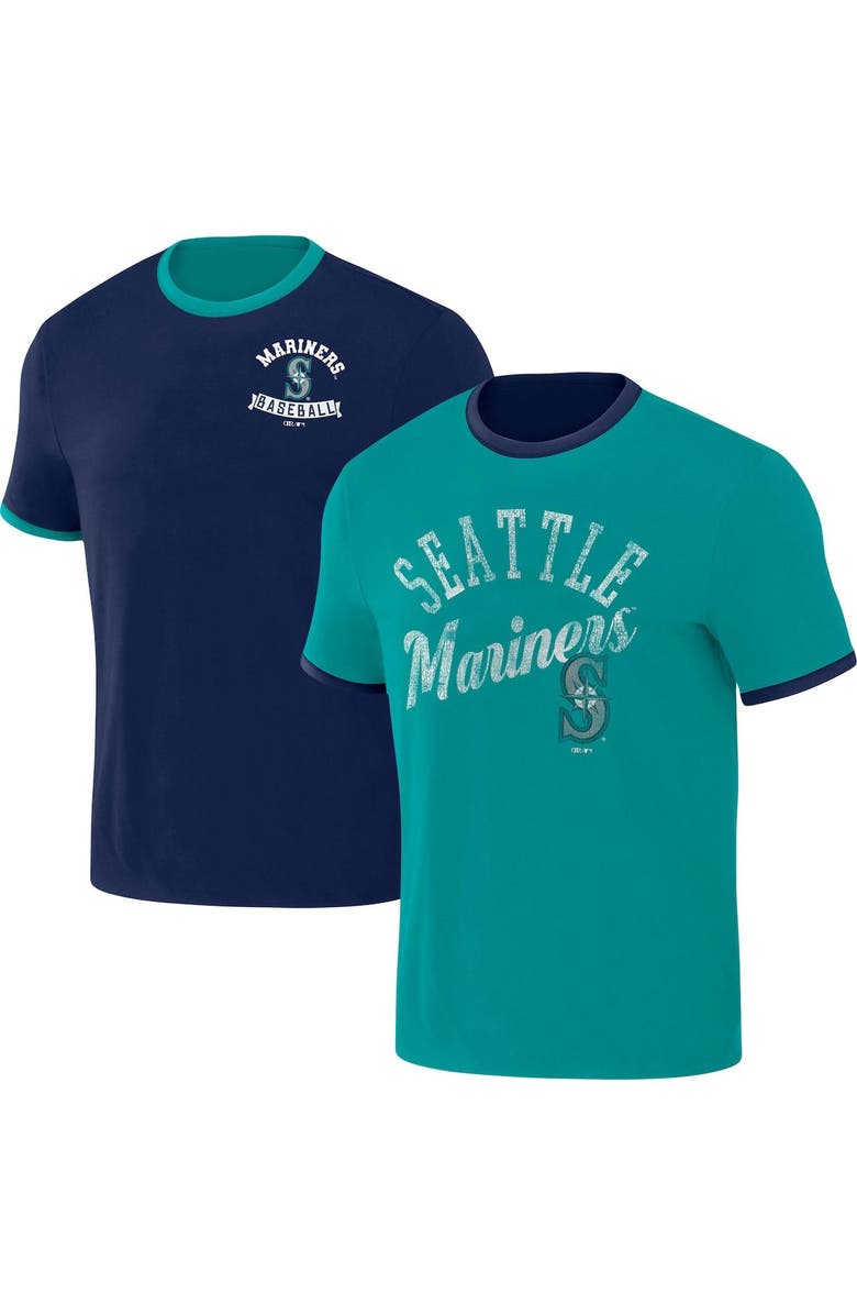 Darius Rucker Collection by Fanatics Men's Darius Rucker Collection by Fanatics Navy/Aqua Seattle Mariners Two-Way Ringer Reversible T-Shirt, Main, color, Navy
