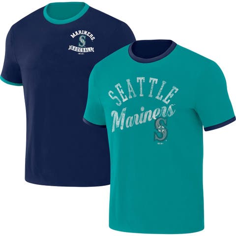Men's Darius Rucker Collection by Fanatics Navy/Aqua Seattle Mariners Two-Way Ringer Reversible T-Shirt