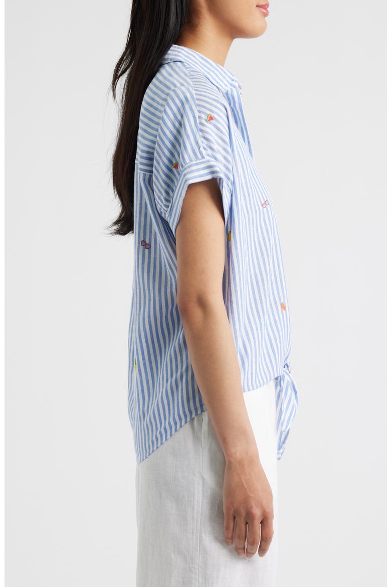 Rosie Embroidered Tie Front Short Sleeve Button-Up Shirt, Alternate, color, RIO FESTIVAL