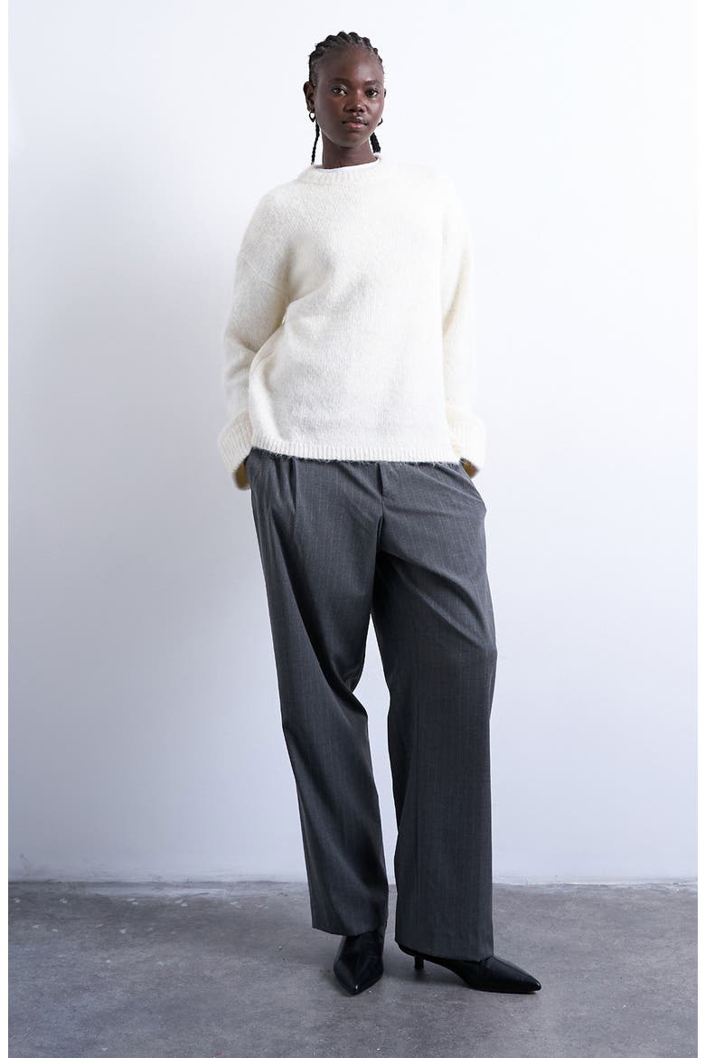 Fluffy Oversize Crewneck Sweater, Alternate, color, CREAM