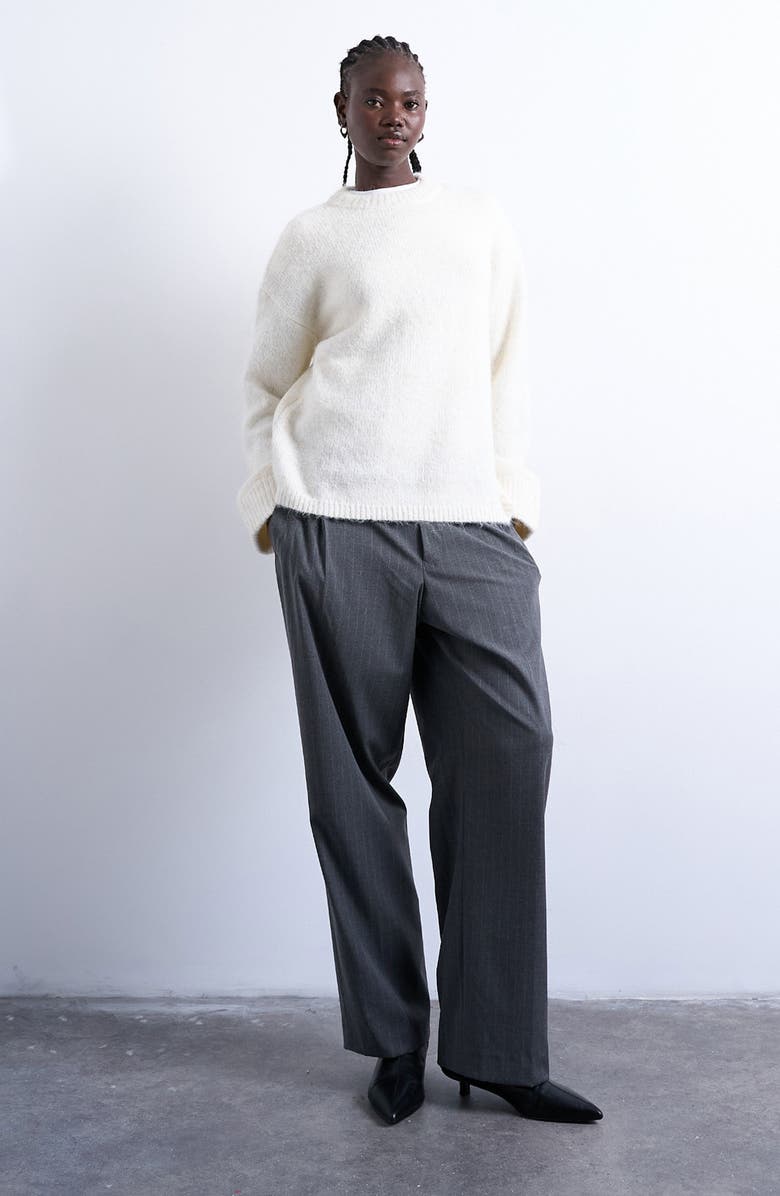 Topshop Fluffy Oversize Crewneck Sweater, Alternate, color, Cream