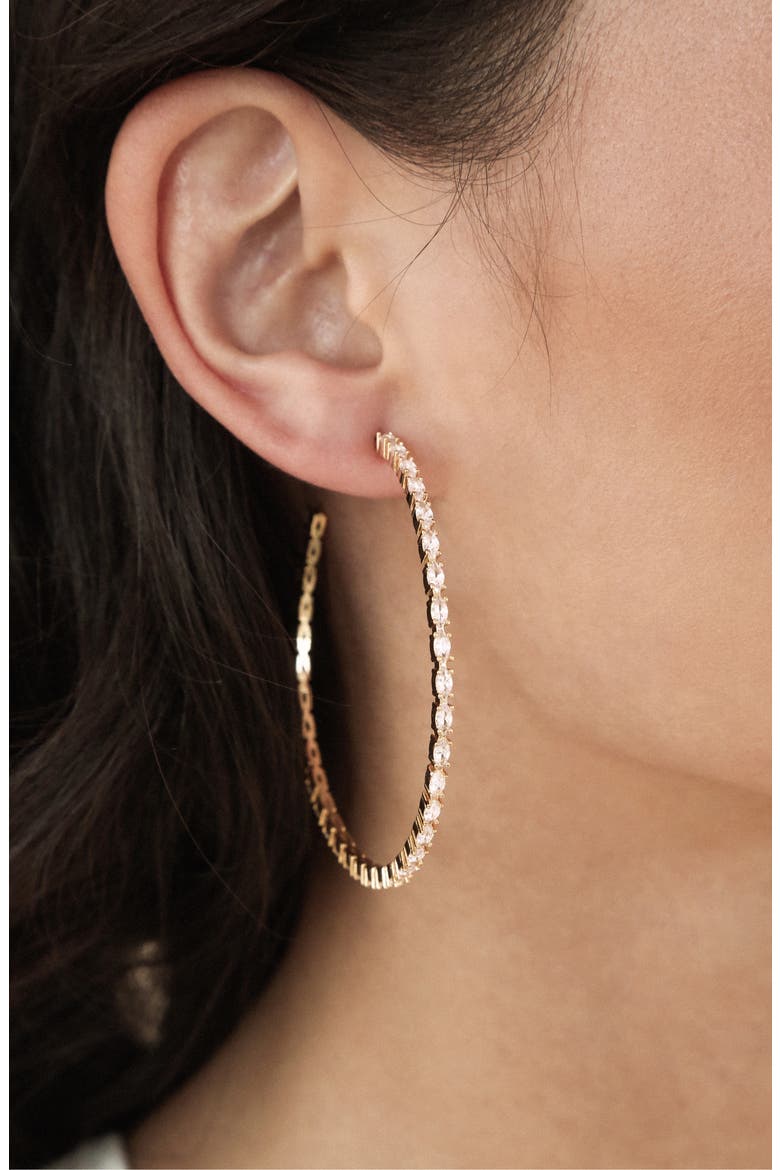 Large Marquise Cubic Zirconia Hoop Earrings, Alternate, color, GOLD