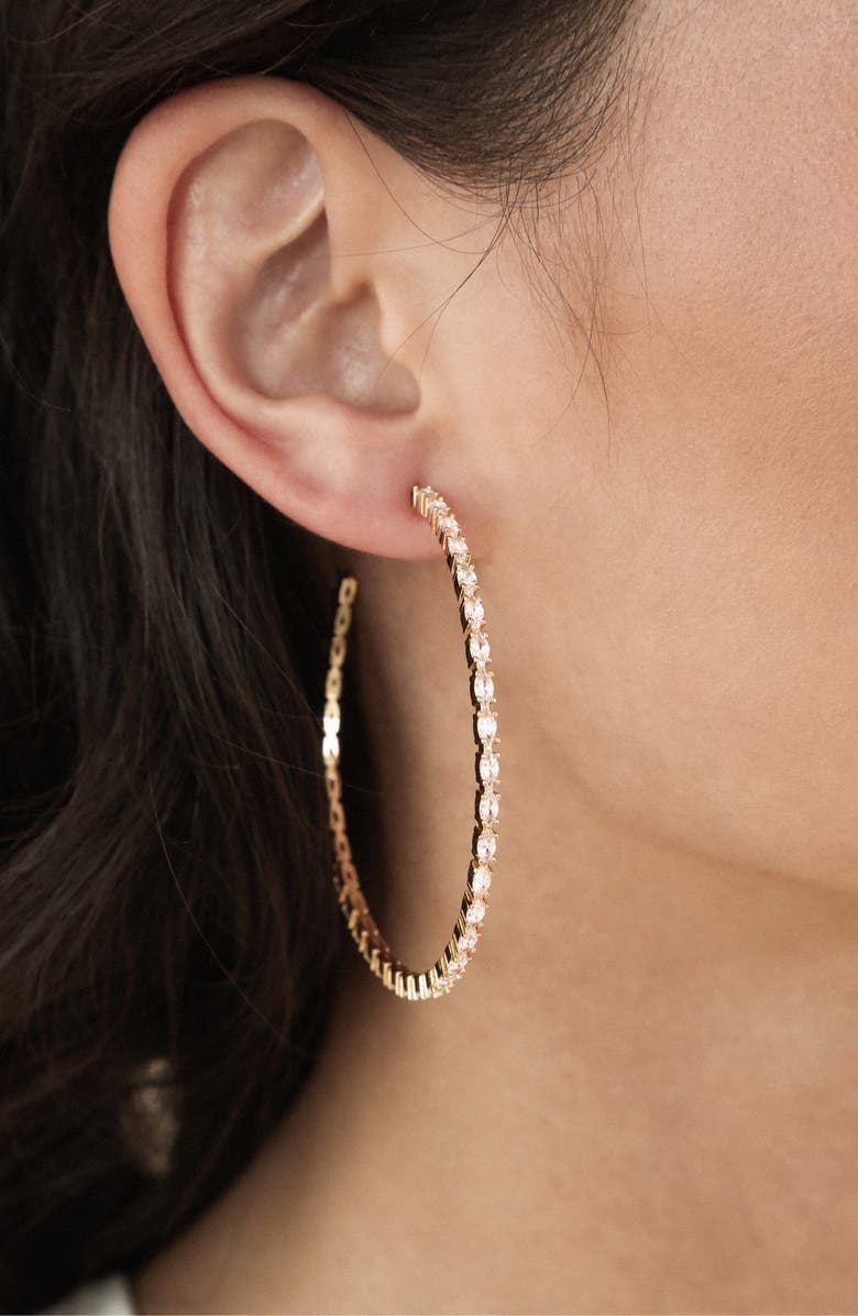 Ettika Large Marquise Cubic Zirconia Hoop Earrings, Alternate, color, Gold