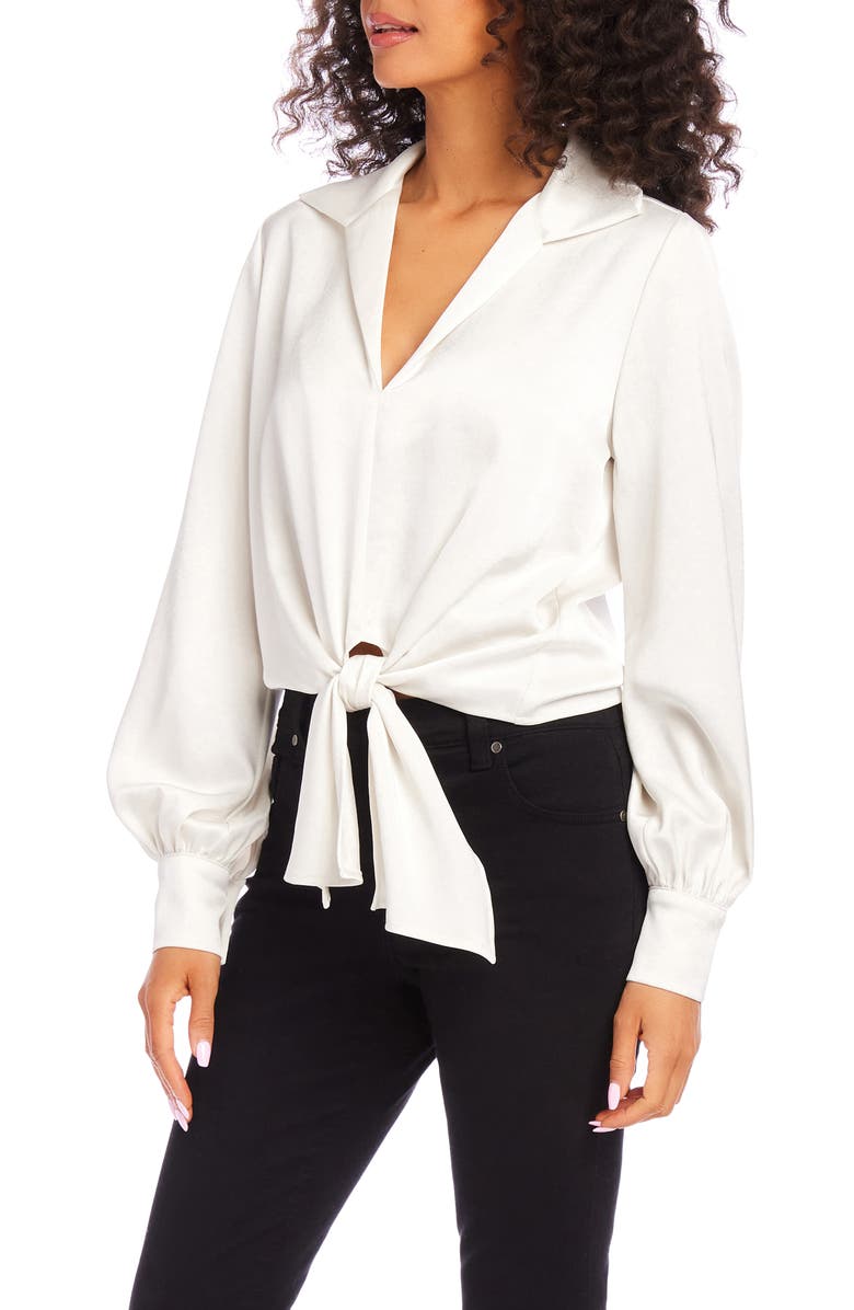 Karen Kane Tie Front Satin Top, Alternate, color, 