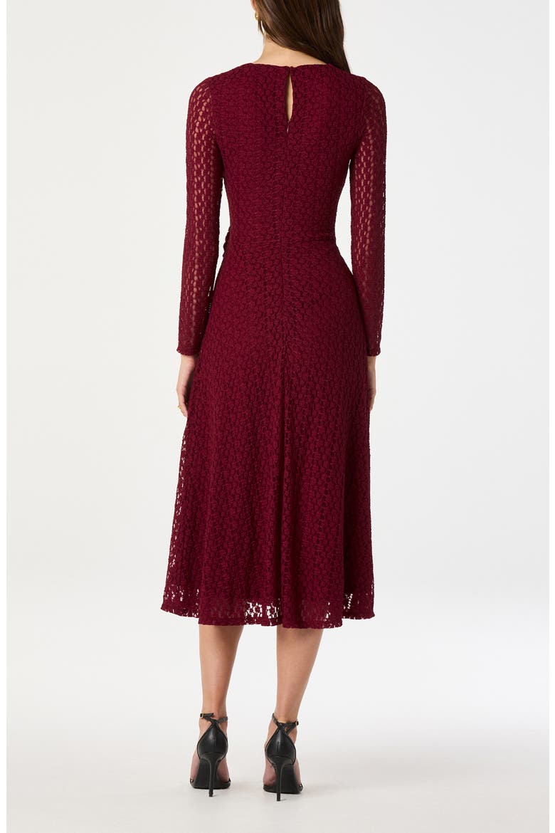 Long Sleeve Lace Midi Dress, Alternate, color, BURGUNDY
