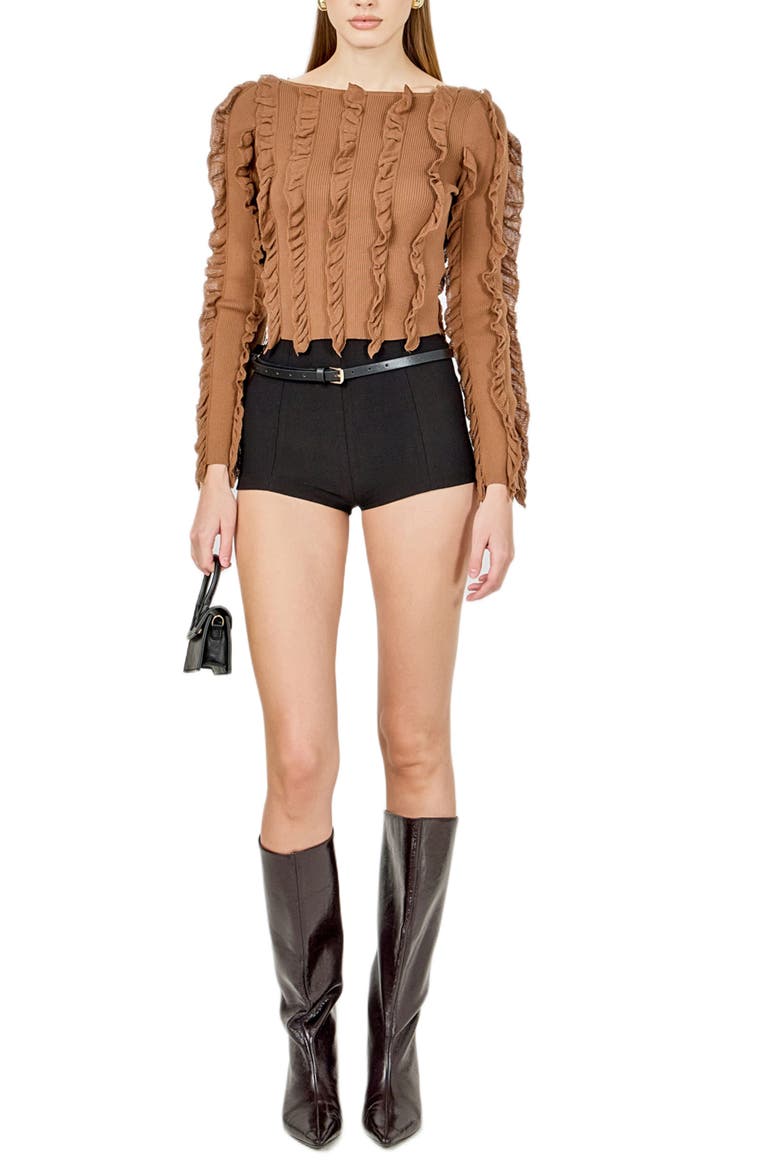 Ruffle Rib Knit Top, Alternate, color, MOCHA MOUSSE