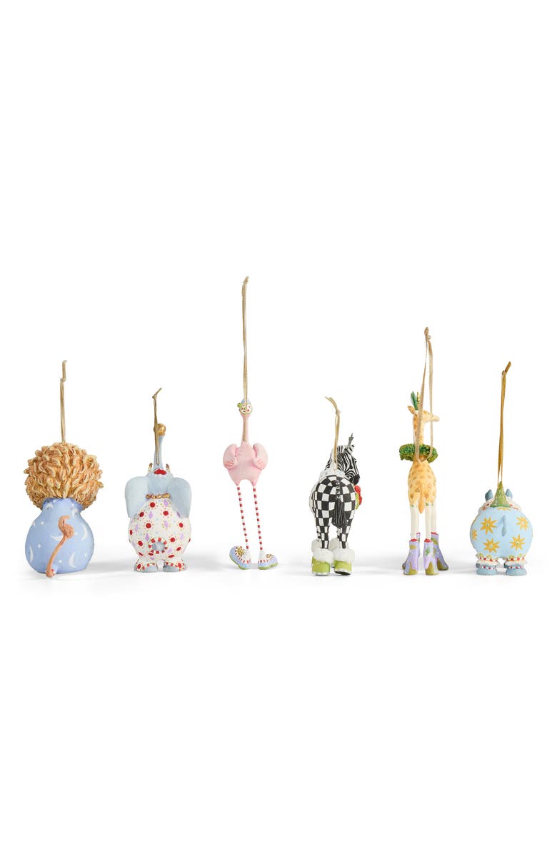 MACKENZIE CHILDS Set of 6 Patience Brewster Jambo Mini Ornaments, Alternate, color, Blue Multi
