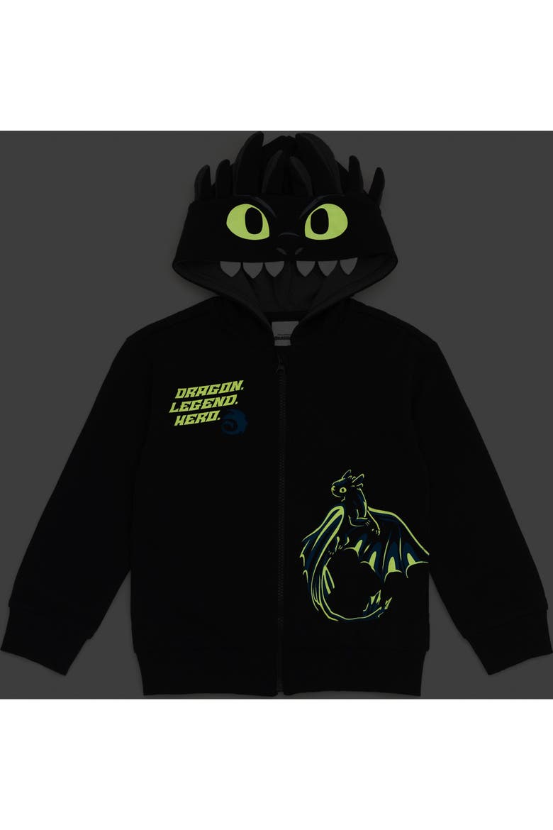 How to Train Your Dragon Toothless Fleece Zip-Up Hoodie, Alternate, color, Toothless Black