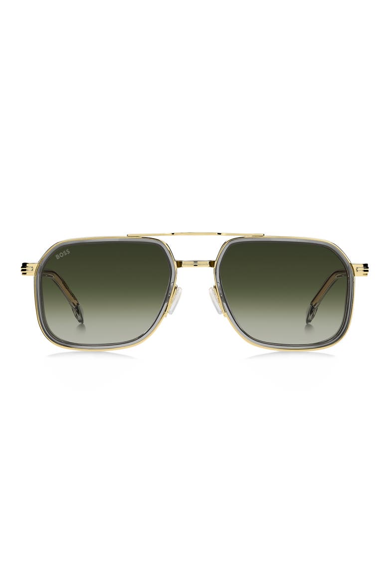 55mm Rectangular Sunglasses, Main, color, GREY GOLD/ GREEN SHADED