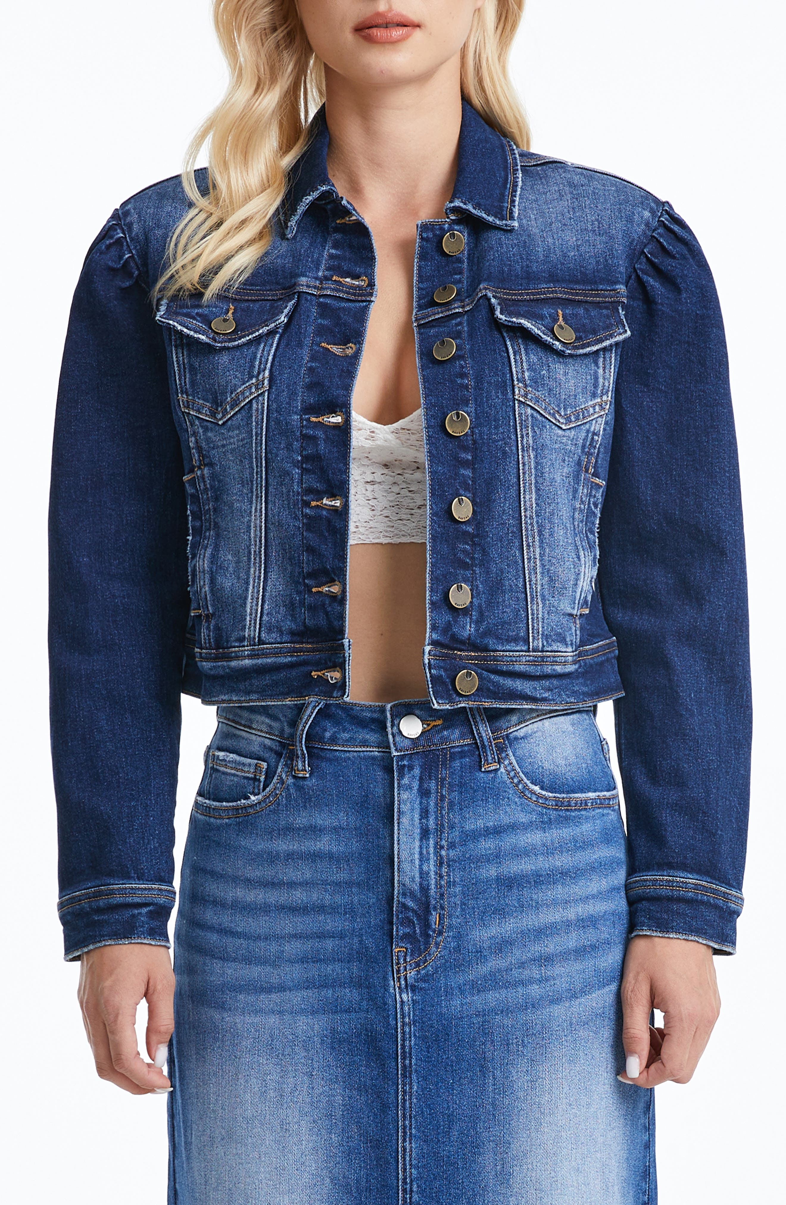 Puff Shoulder Crop Denim Jacket - image 3