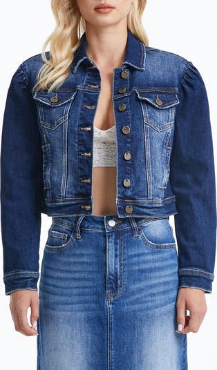 Puff Shoulder Crop Denim Jacket