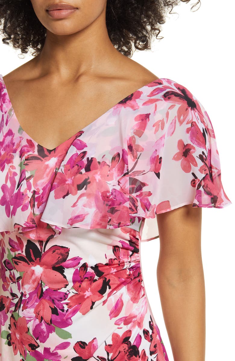 Connected Apparel Floral Cape Dress, Alternate, color,