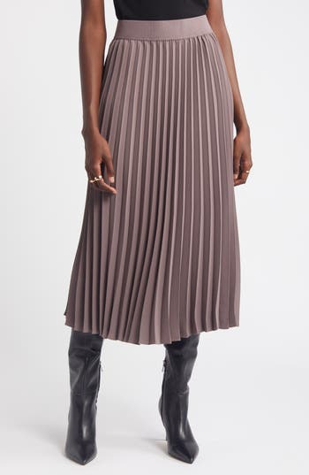 Nordstrom Pleated Midi Skirt In Grey Plum