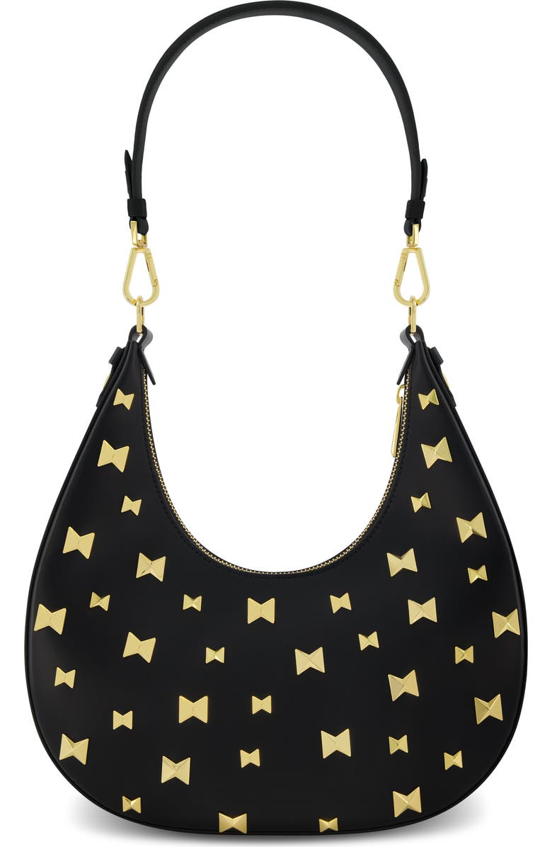 Mac Duggal Gold Plated Hardware Leather Hobo Bag, Alternate, color, Black