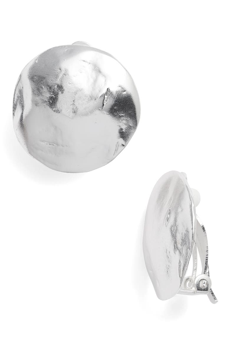Eva Shell Disc Clip-On Earrings, Main, color, SILVER