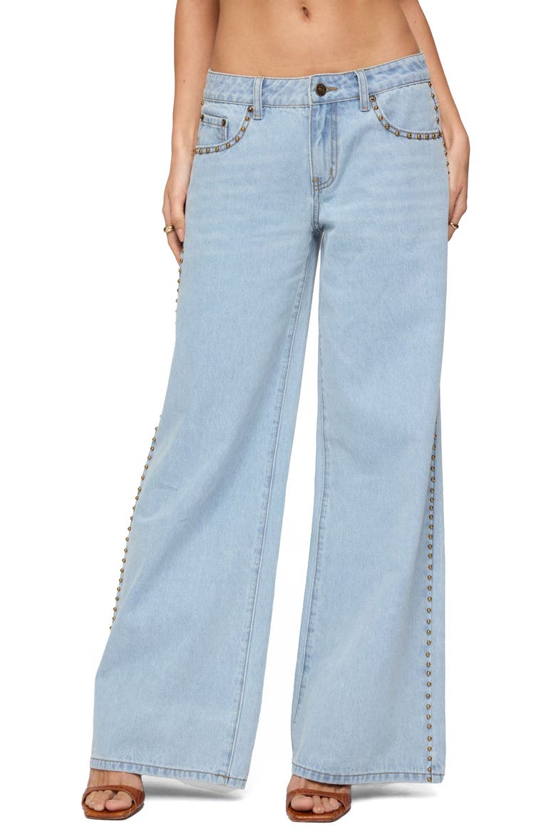 Stassie Stud Low Rise Wide Leg Jeans, Main, color, LIGHT-BLUE