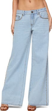EDIKTED Stassie Stud Low Rise Wide Leg Jeans