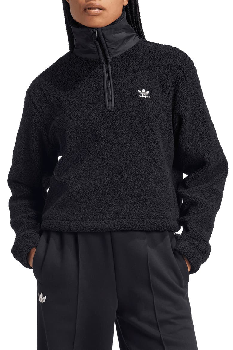 Half Zip Recycled Polyester Teddy Fleece Sweatshirt, Main, color, BLACK