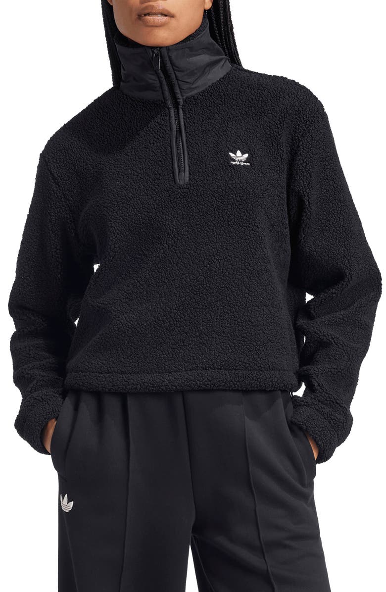 adidas Originals Half Zip Recycled Polyester Teddy Fleece Sweatshirt, Main, color,