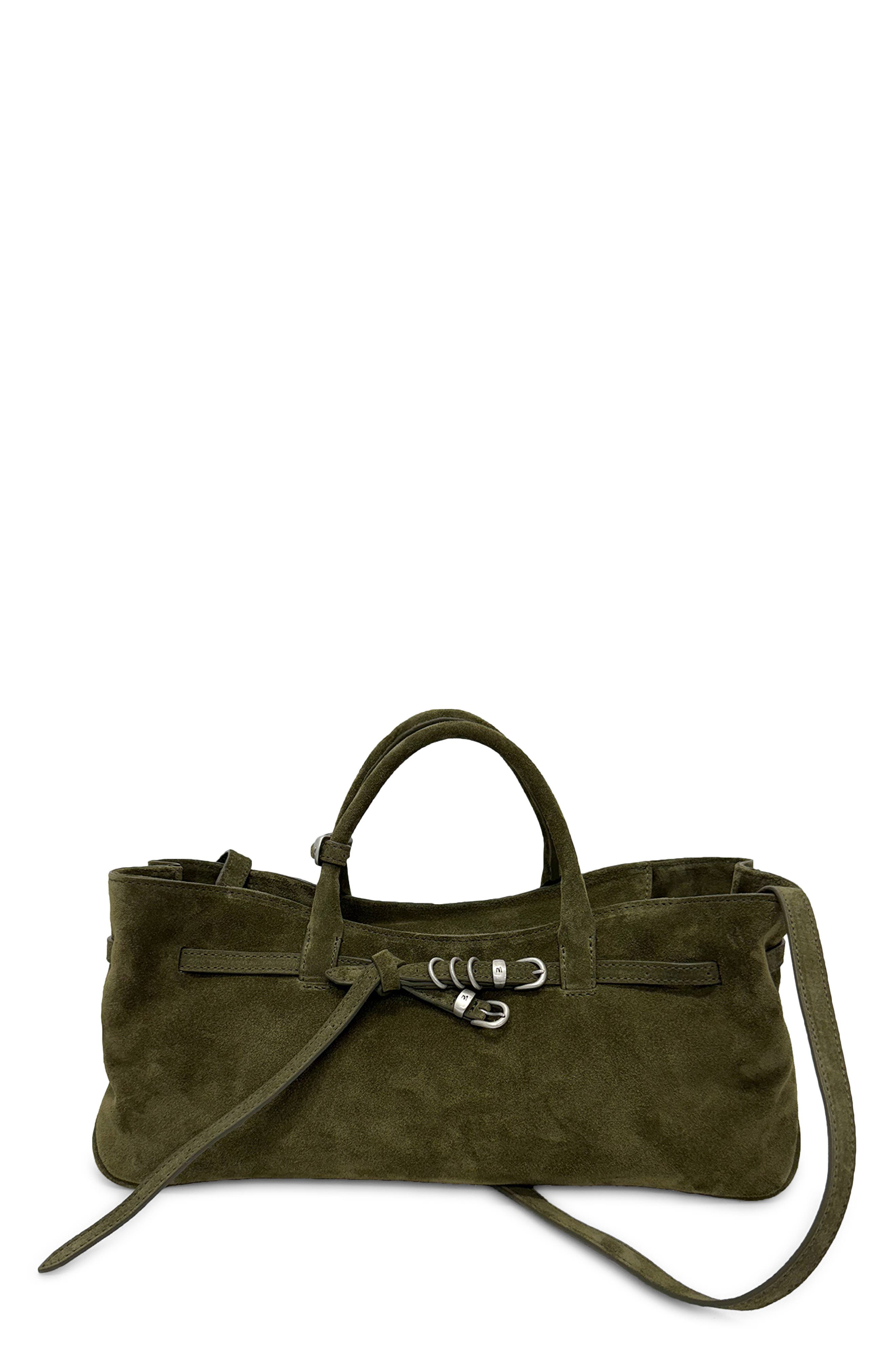 Grandma Used Suede Shoulder Bag, Main, color, DARK OLIVE SUEDE