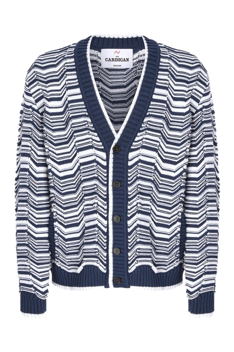 Cotton-blend Cardigan With Greek Motif, Alternate, color, White & Blue