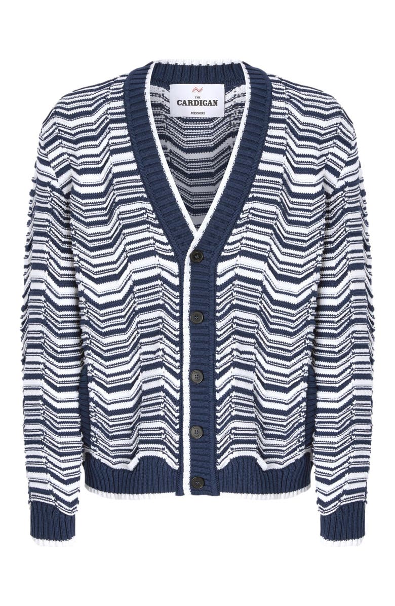 Missoni Cotton-blend Cardigan With Greek Motif, Alternate, color, White & Blue