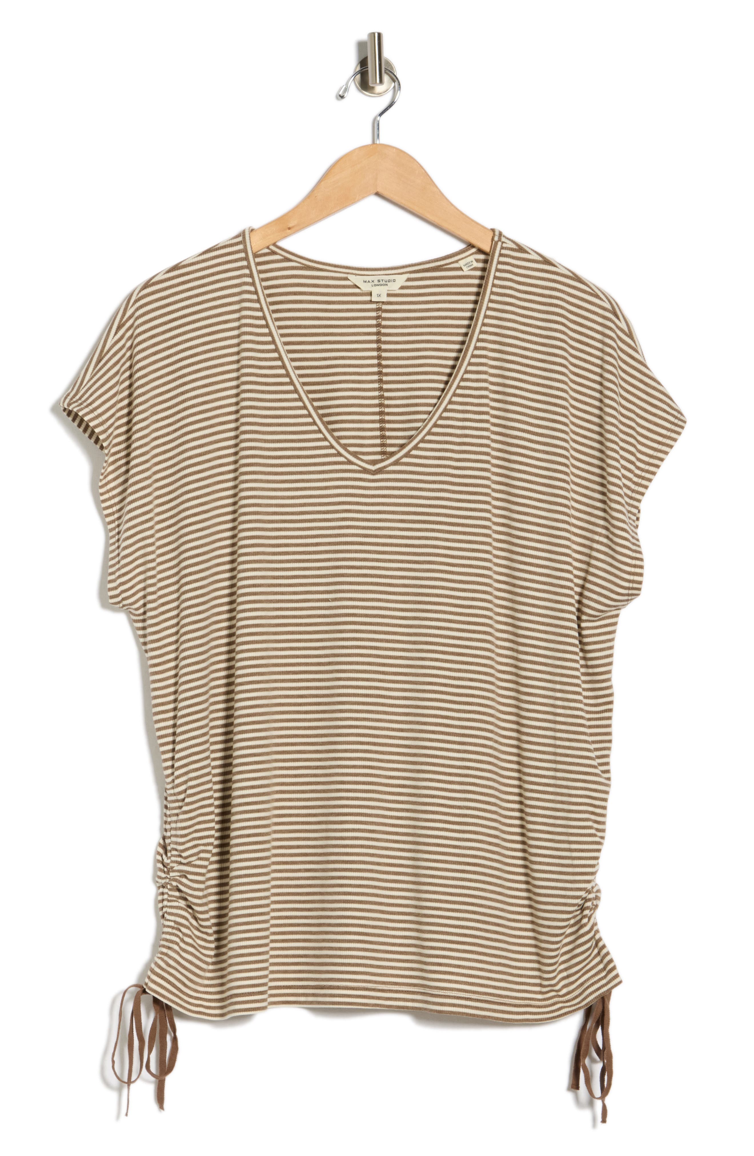 Max Studio Stripe Cap Sleeve Cinch Side T-shirt