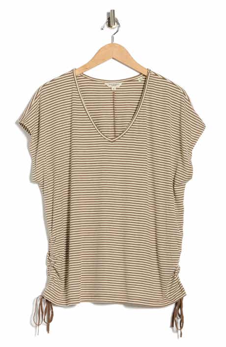 MAX STUDIO Stripe Cap Sleeve Cinch Side T-Shirt