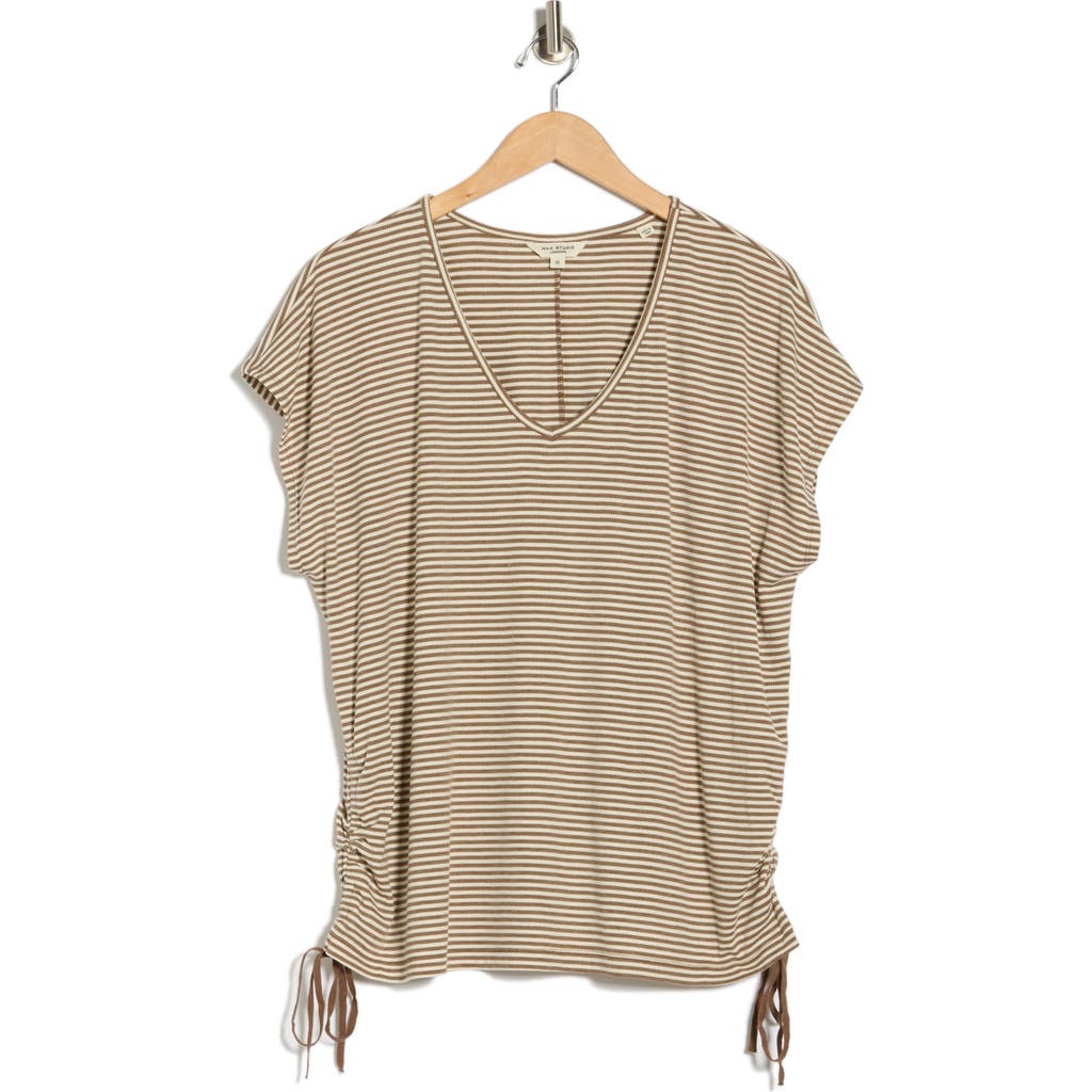 Max Studio Stripe Cap Sleeve Cinch Side T-shirt