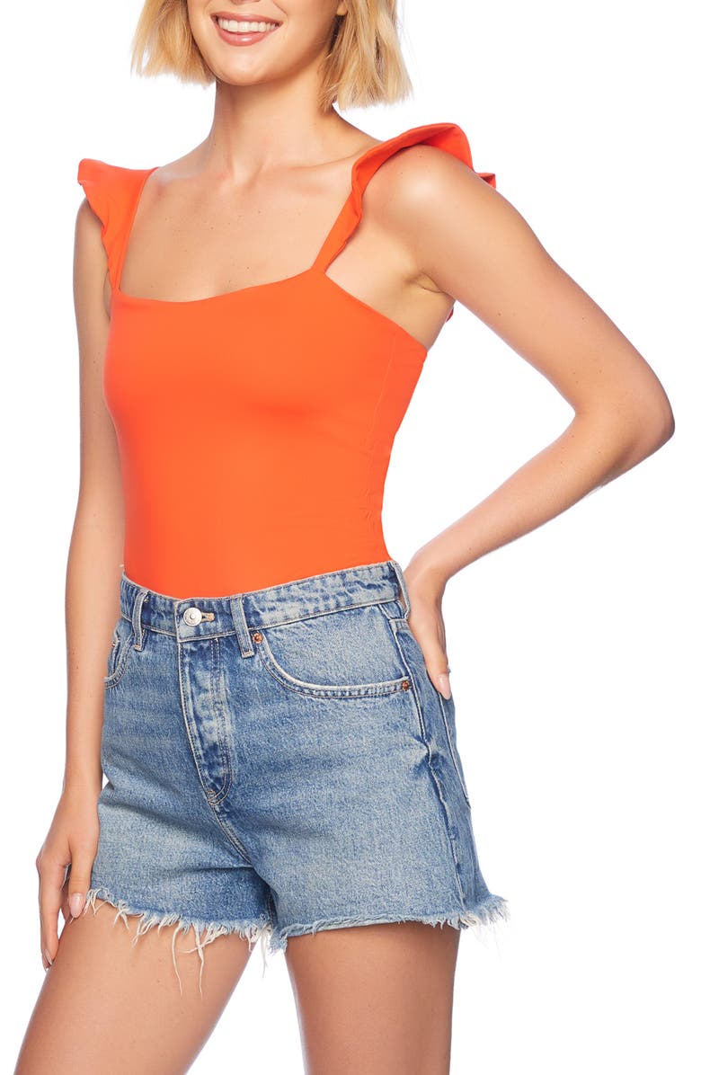 Susana Monaco Ruffle Strap Stretch Nylon Tank, Alternate, color, Cherry Tomato