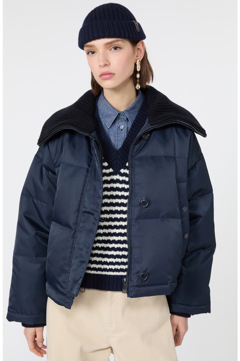 Knit Collar Quilted Down Puffer Jacket, Alternate, color, NAVY