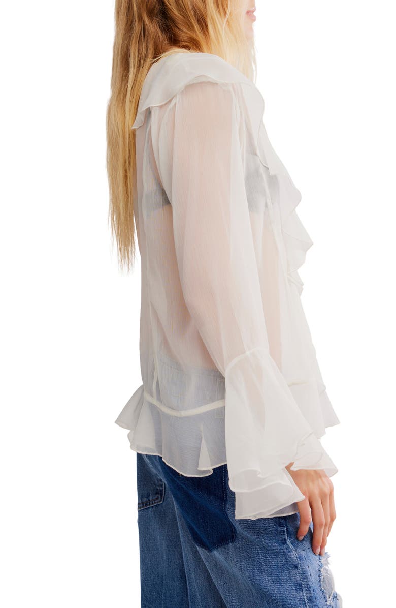 Free People Tulula Ruffle Chiffon Top, Alternate, color, Clean Ivory Combo