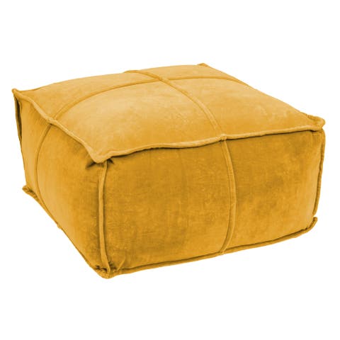 Square Cotton Velvet Pouf Seat, Goldenrod Yellow