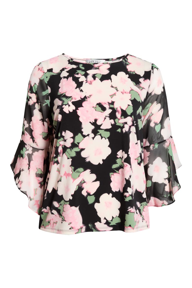Ruffle Sleeve Top, Alternate, color, BLACK MULTI