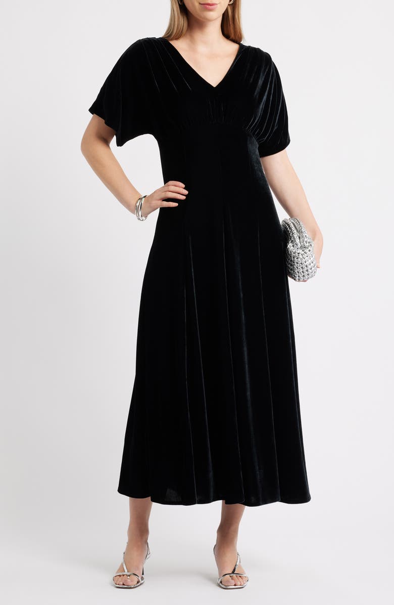 Chelsea28 Velvet V-Neck Maxi Dress, Alternate, color, Black