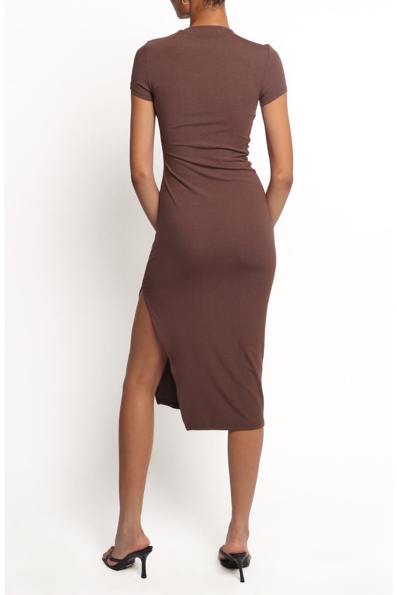 Lioren Ruched Midi Dress, Alternate, color, BROWN