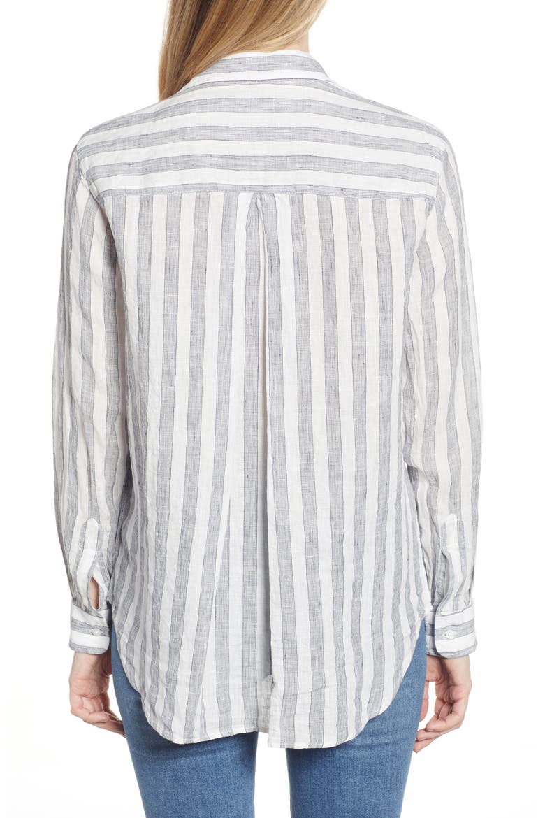 The Hero Stripe Tumbled Linen Shirt, Alternate, color, SORAYA NAVY STRIPE