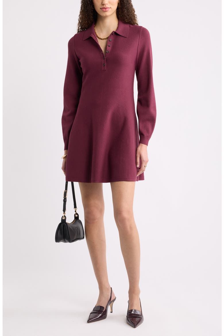 Polo Long Sleeve Minidress, Alternate, color, BURGUNDY FIG