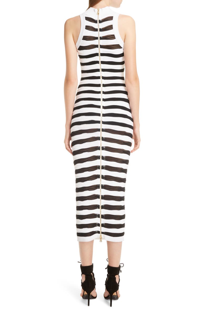 Balmain Stripe Knit Midi Dress, Alternate, color, 